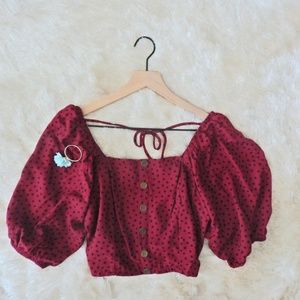 xhileration red polka dot crop top shirt blouse